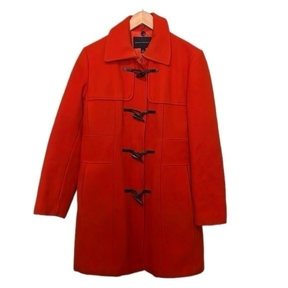 Banana Republic Wool Pea Coat Leather toggle closure zipper Blood Orange